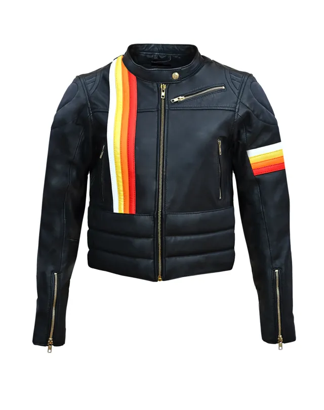 eudoxie-mona-sunrise-veste-cuir-moto-crop-bandes image 1