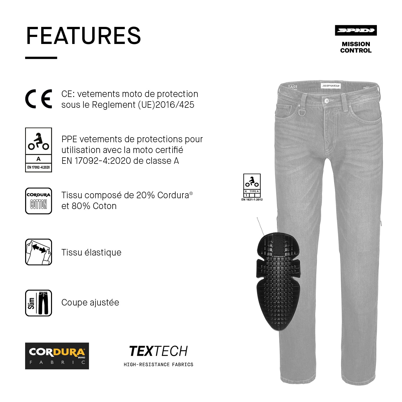spidi-j-tracker-jean-moto-homme-slim-bleu-fonce-protections image 6